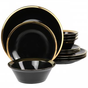 Gibson 129381.12 Home Premier Gold 12 Piece Fine Ceramic Dinnerware Se