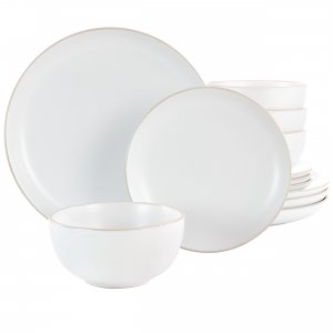 Gibson 129492.12 Home Rockaway 12 Piece Stoneware Dinnerware Set In Wh