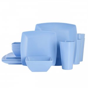 Gibson 87096.16R Home Grayson 16 Piece Melamine Dinnerware Set In Blue