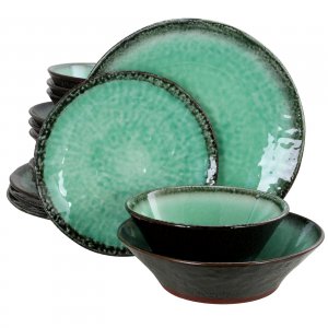 Gibson 120937.16 Elite Green Lantern 16-piece Double Bowl Dinnerware S