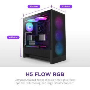 Nzxt CC-H52FB-R1 H5 Flow Rgb Mid Tower Case - Dark Tinted Glass