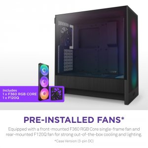 Nzxt CC-H52FB-R1 H5 Flow Rgb Mid Tower Case - Dark Tinted Glass