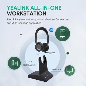 Yealink 1208674 Wh64 Dual Teams Dect  Bluetooth Wireless Headset