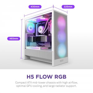 Nzxt CC-H52FW-R1 H5 Flow Rgb Mid Tower Case - Ultra-clear Tg White