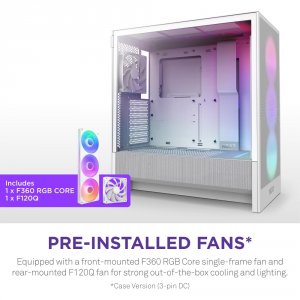 Nzxt CC-H52FW-R1 H5 Flow Rgb Mid Tower Case - Ultra-clear Tg White