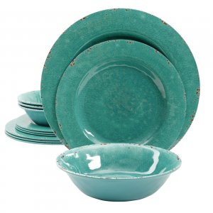 Studio 94995.12 Melamine Mauna 12-piece Dinnerware Set In Green Crackl