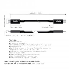 Club CAC-1578 Usb4 Gen 3x2 C M-m 2m6.56ft Cable