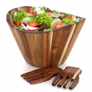 Megachef MC-WBOWL1 Large Acacia Wood Salad Bowl With Serving Utensils