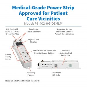 Tripp PS-402-HG-OEMLM Ul 1363a Medical Hospital Power Strip For In-pat