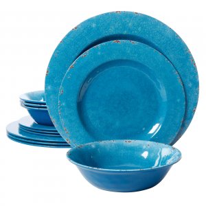 Studio 94893.12 Mauna 12 Piece Melamine Dinnerware Set In Blue Crackle