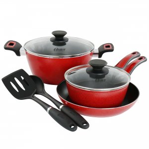 Oster 82928.07 Claybon 7 Piece Non Stick Aluminum Cookware Set In Red