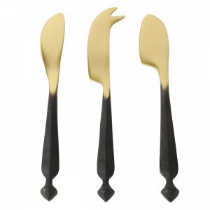 Cravings 96213.03 3 Piece Brass Cheese Knife Set With Black Handles