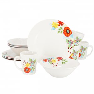 Gibson 138281.12 Home Color Floral 12 Piece Fine Ceramic Dinnerware Se