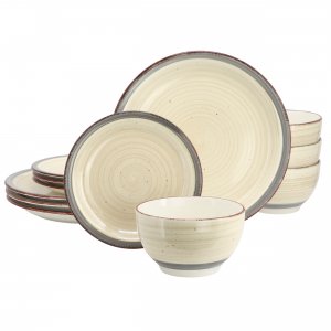 Gibson 142773.12 Home Holcomb 12 Piece Ceramic Dinnerware Set In Beige