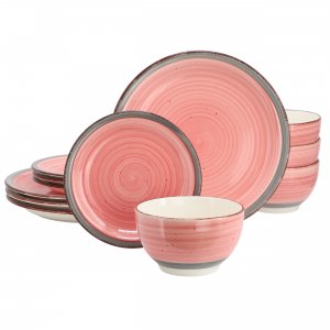 Gibson 142775.12 Home Holcomb 12 Piece Ceramic Dinnerware Set In Pink