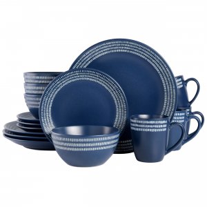 Gap 96912.16R Home 16 Piece Stoneware Dinnerware Set In Blue With Whit