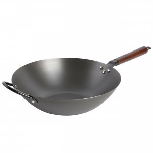 Babish 131286.01R 14 Inch Carbon Steel Flat Bottom Wok In Black