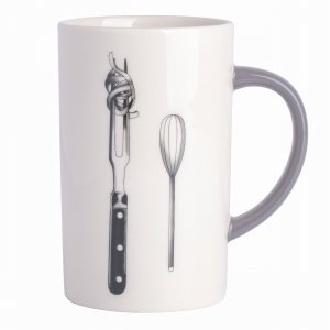 Babish 131306.01R 15 Ounce Tall Fine Ceramic Fork And Whisk Mug In Whi