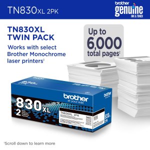 Original Brother TN830XL2PK 2pack Black Toner High Yield