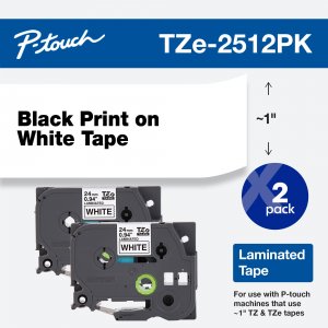 Brother TZE2512PK Black On White Label Tape, 0.94