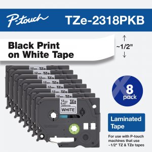 Brother TZE2318PKB Wht Blk 8pk Wr