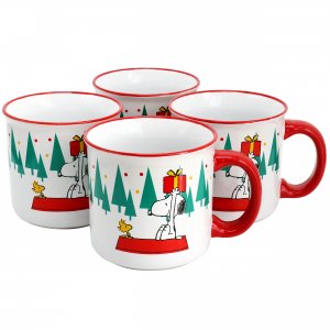 Peanuts 141822.01 Snoopy And Woodstock 4 Piece 21oz Stoneware Christma