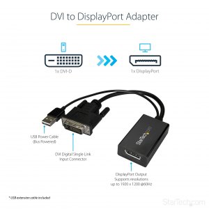 Startech DVI2DP2 Dvi To Displayport Adapter With Usb Power