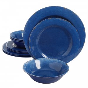 Studio 114335.12 Mauna 12-piece Dinnerware Set In Cobalt Blue Crackle 