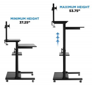 Mount-it! MI-7942B Mobile Stand Up Desk - Height Adjustable - Black