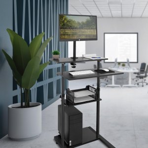 Mount-it! MI-7942B Mobile Stand Up Desk - Height Adjustable - Black