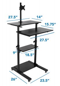 Mount-it! MI-7942B Mobile Stand Up Desk - Height Adjustable - Black