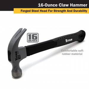 Titan PAC 63020 16 Oz Claw Hammer With Rubber Grip Handle