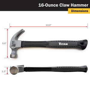 Titan PAC 63020 16 Oz Claw Hammer With Rubber Grip Handle